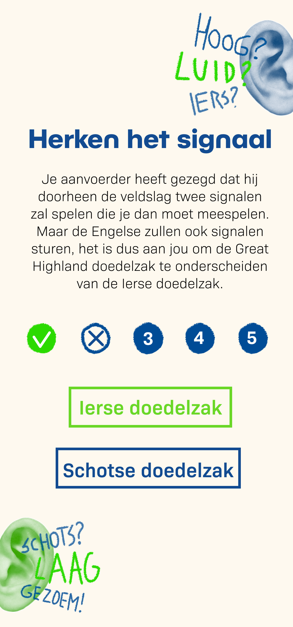 Beeld herken het signaal, oren met kenmerken verschillende doedelzakken