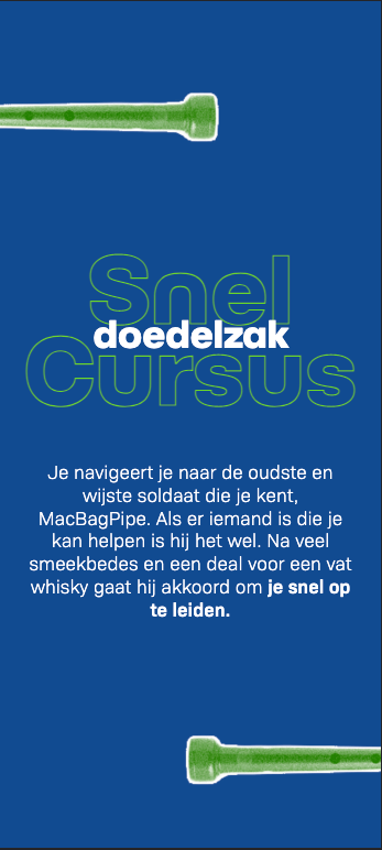 beeld snelcursus, twee pijpen doedelzak met daartussen tekst