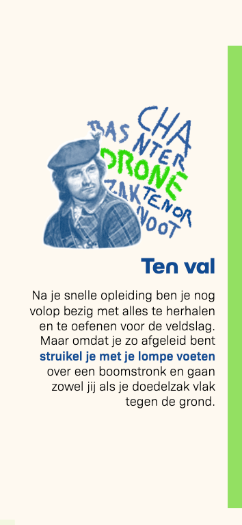 Beeld ten val, Schot met achter hem tekst