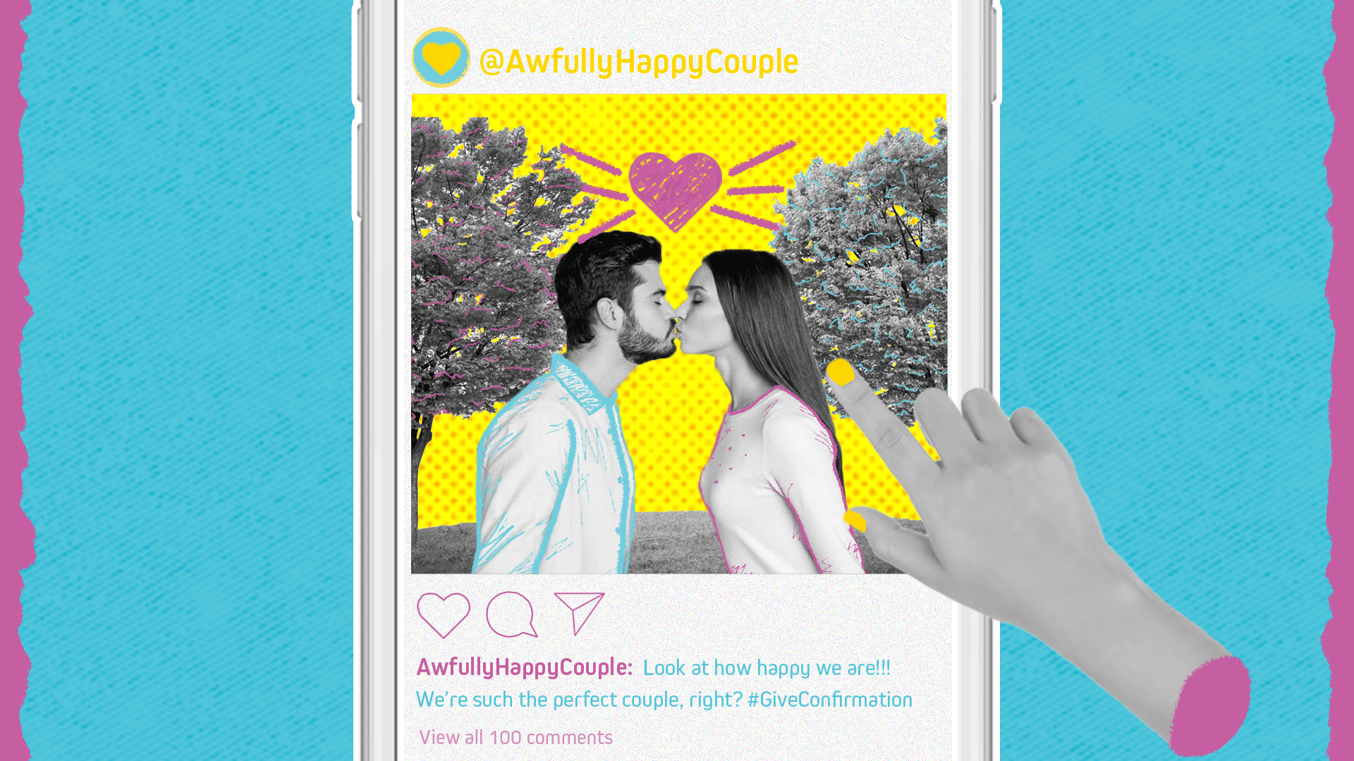 smartphone met instagrampost van gelukkig koppel