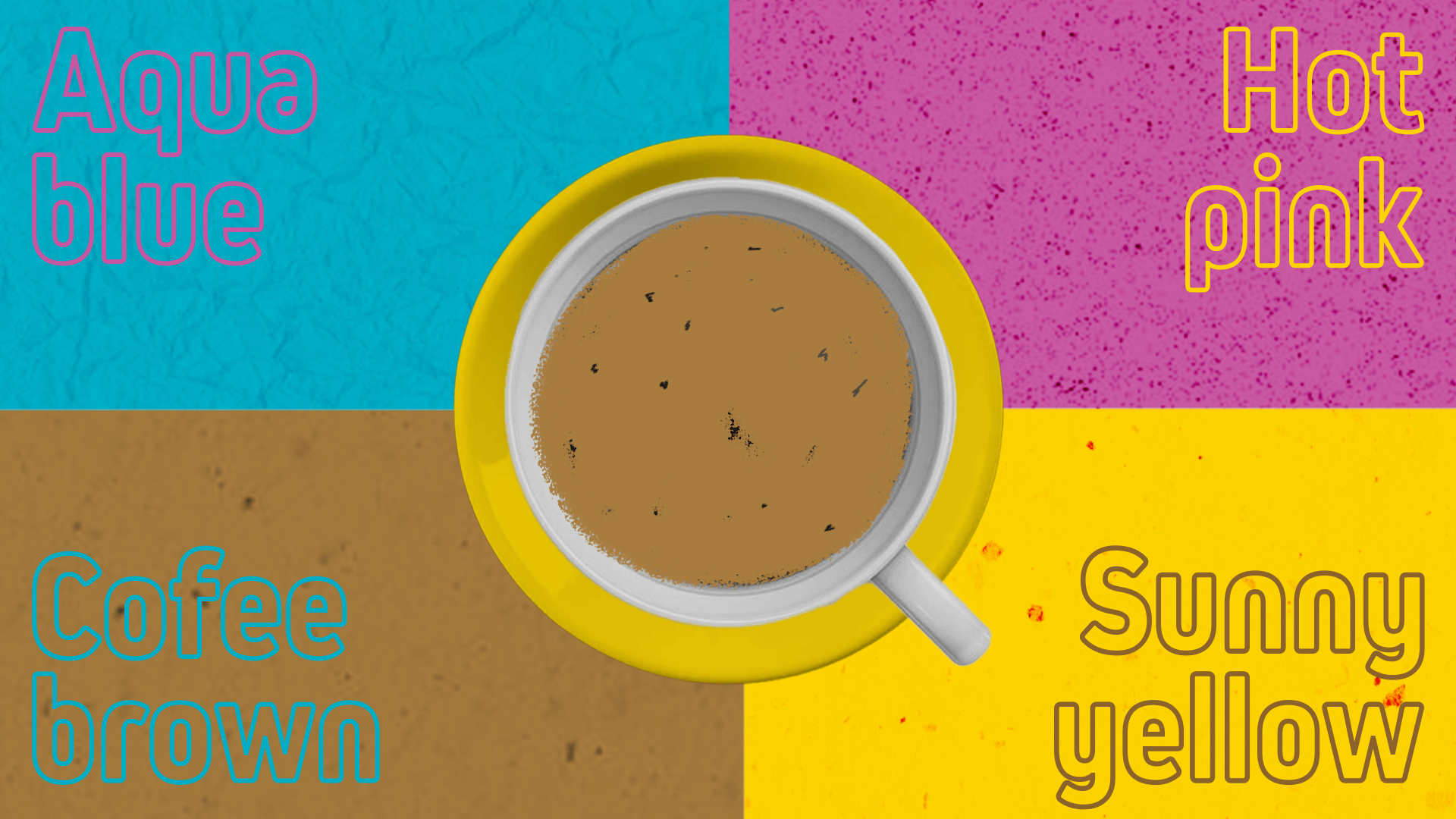 kop koffie met de vier kleuren die cino printer kan printen: Coffee brown, Aqua blue, Hot pink en sunny yellow