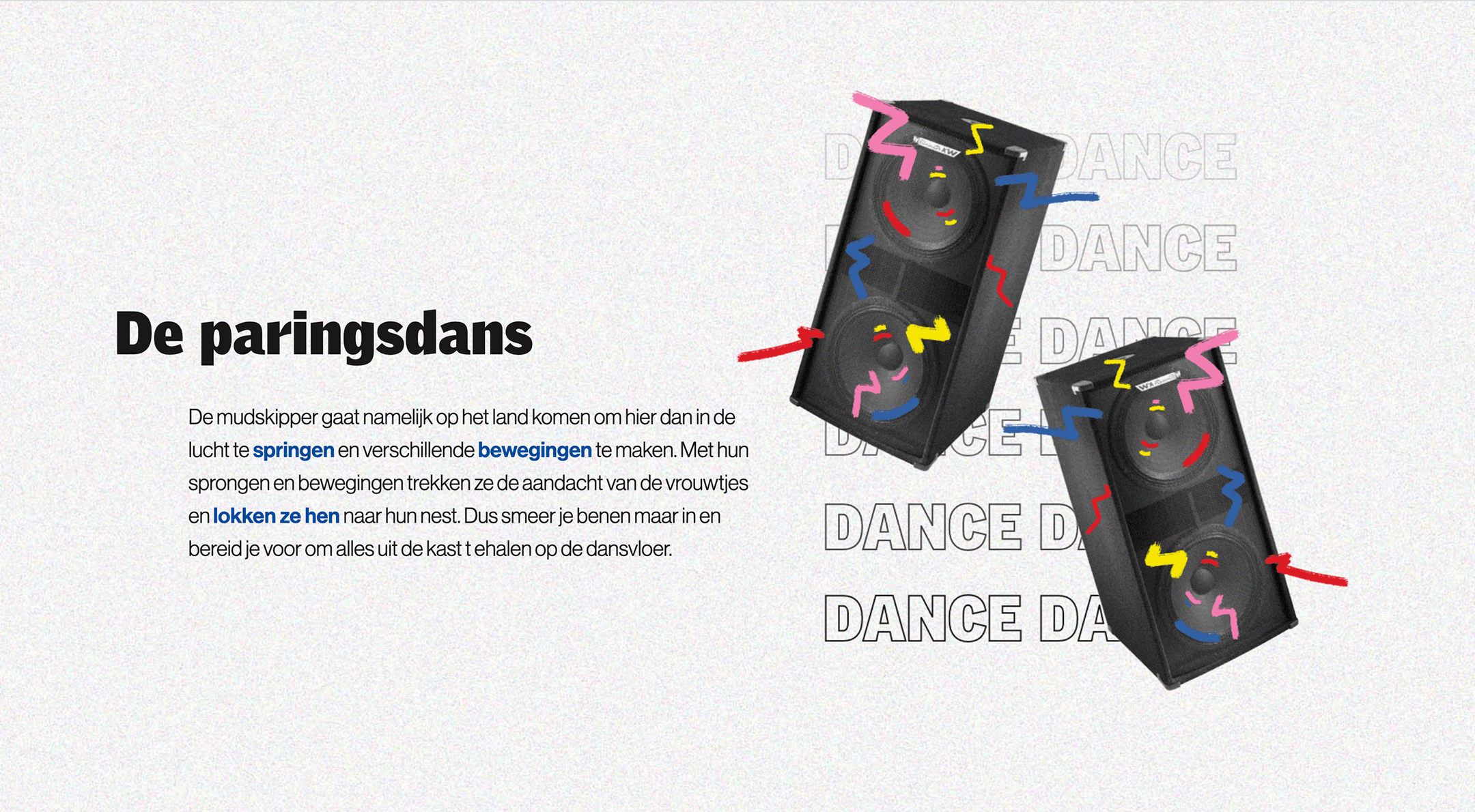 beeld de paringsdans, muziekboxen waar muziek uitkomt aan de hand van lijnen getekend met brushes