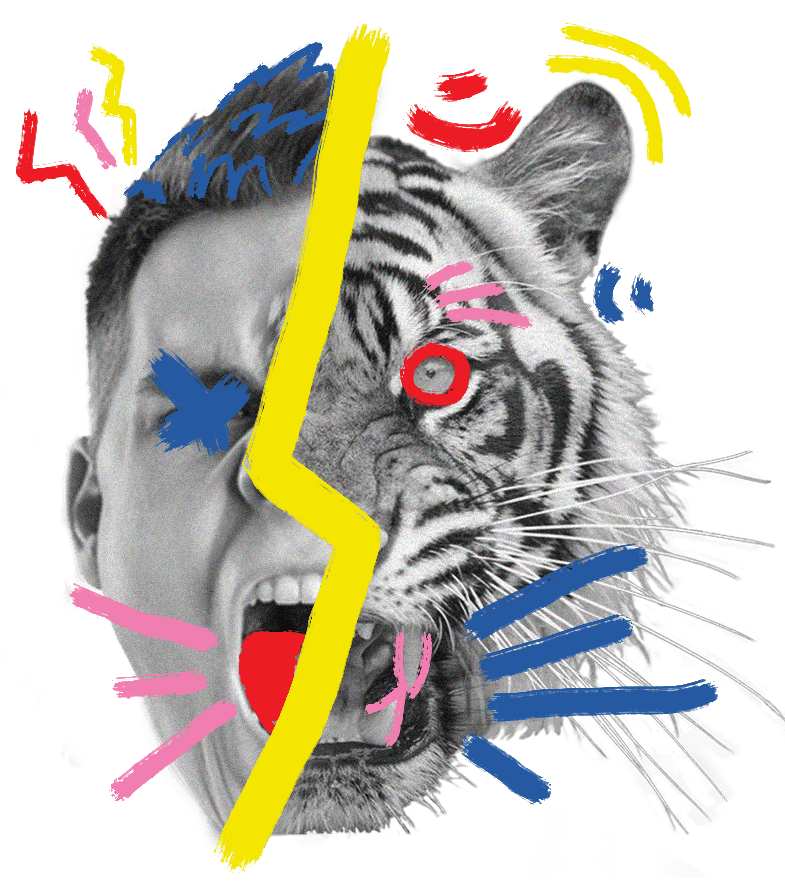 Half mens half tijger gezicht